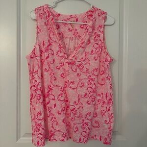 🌴 Lilly Pulitzer Dev Top Pink White Summer 2024 Cape Cod Preppy Shirt Large 🌴